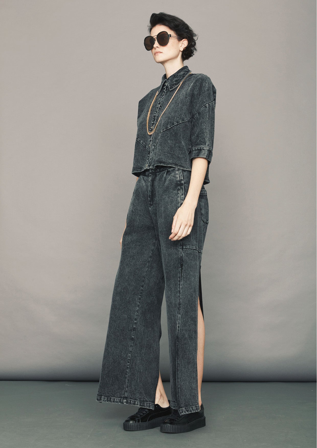 BLOUSE SHORT SLEEVES - DENIM washed black - BERENIK