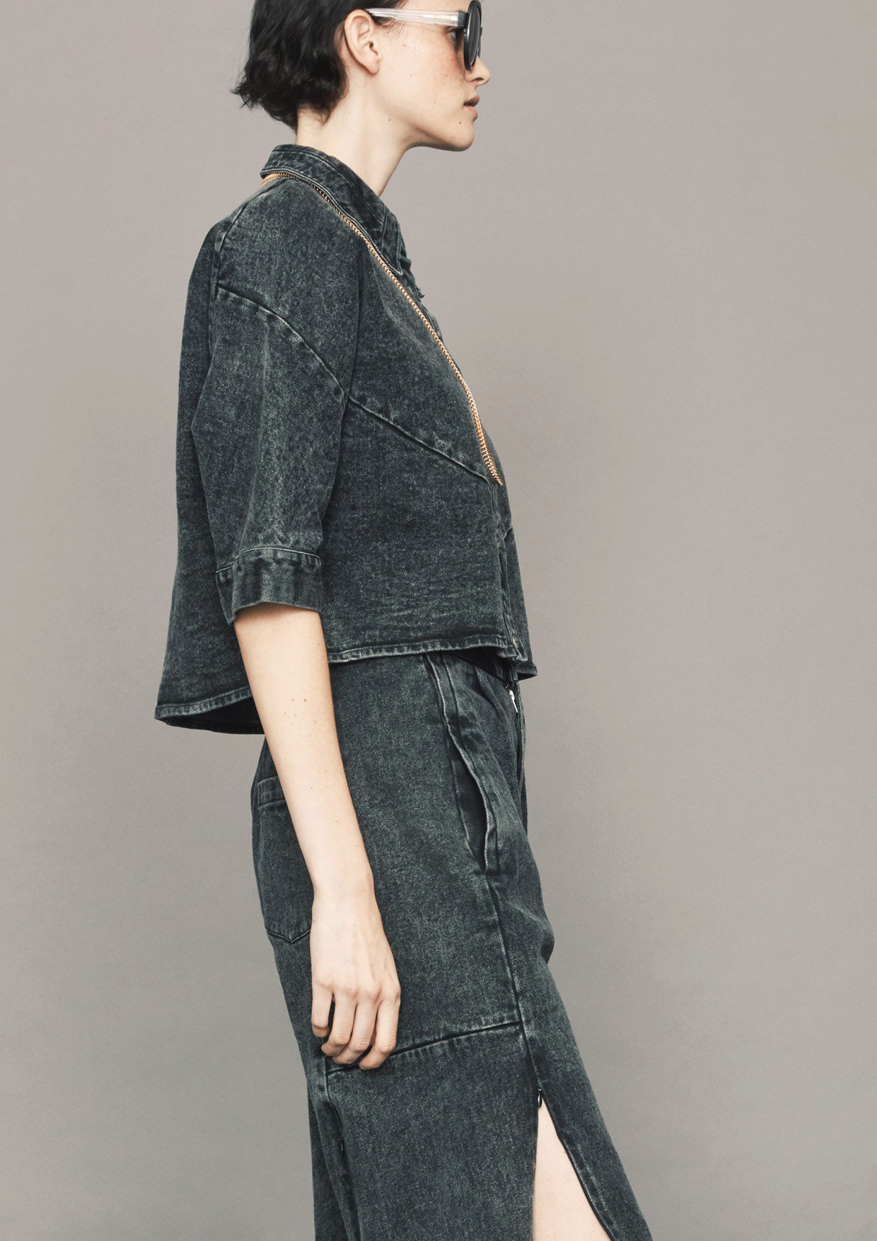 BLOUSE SHORT SLEEVES - DENIM washed black - BERENIK