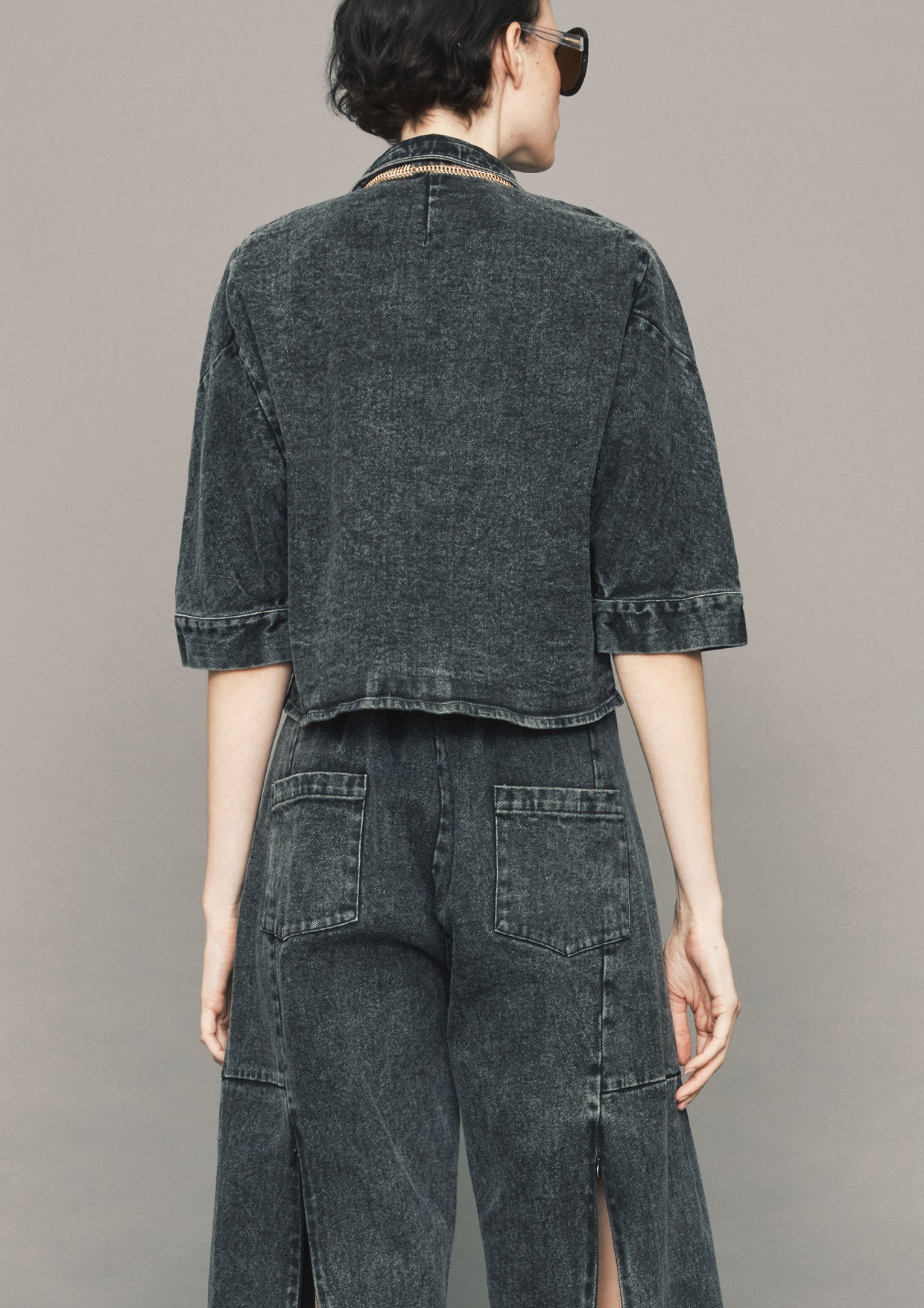 BLOUSE SHORT SLEEVES - DENIM washed black - BERENIK