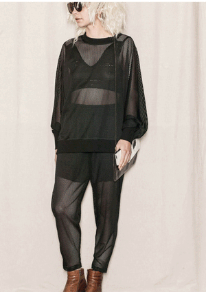 PANTS LOOSE ELASTIC WAIST - MESH black - BERENIK