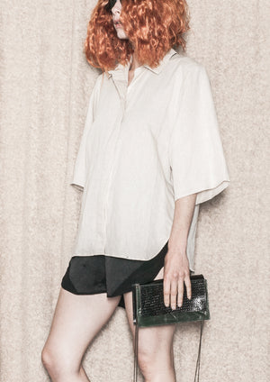 BLOUSE SHORT SLEEVES CONCEALED BUTTONS - LINEN natural white - BERENIK