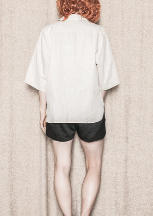 BLOUSE SHORT SLEEVES CONCEALED BUTTONS - LINEN natural white - BERENIK