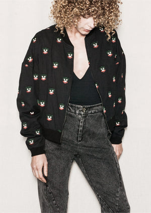 BOMBER JACKET - LINEN black with embroidery - BERENIK