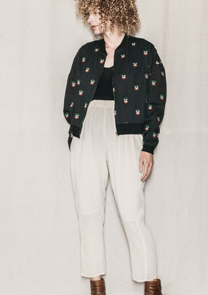 BOMBER JACKET - LINEN black with embroidery - BERENIK