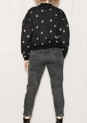 BOMBER JACKET - LINEN black with embroidery - BERENIK