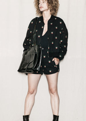 BOMBER JACKET - LINEN black with embroidery - BERENIK