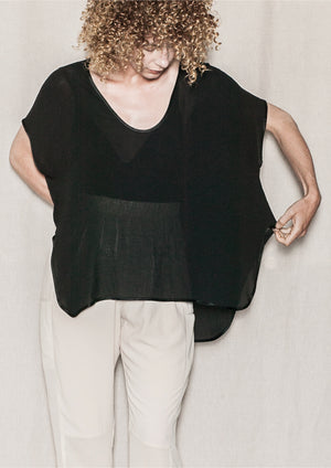 TOP SHORT SLEEVES - VINTAGE GEORGETTE black - BERENIK