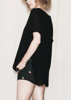 TOP SHORT SLEEVES - VINTAGE GEORGETTE black - BERENIK
