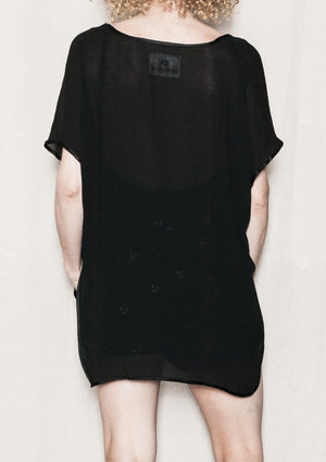 TOP SHORT SLEEVES - VINTAGE GEORGETTE black - BERENIK
