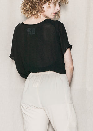 TOP SHORT SLEEVES - VINTAGE GEORGETTE black - BERENIK