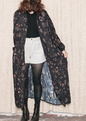 LONG SUMMER DRESS/COAT - RAYON printed black/rust - BERENIK