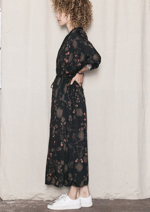 LONG SUMMER DRESS/COAT - RAYON printed black/rust - BERENIK