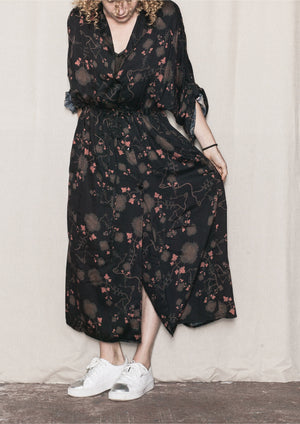 LONG SUMMER DRESS/COAT - RAYON printed black/rust - BERENIK