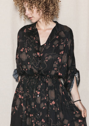 LONG SUMMER DRESS/COAT - RAYON printed black/rust - BERENIK