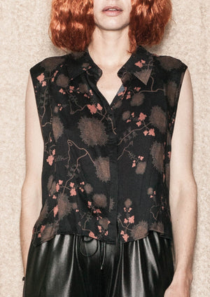 BLOUSE SHORT SLEEVELESS - RAYON print black/rust - BERENIK