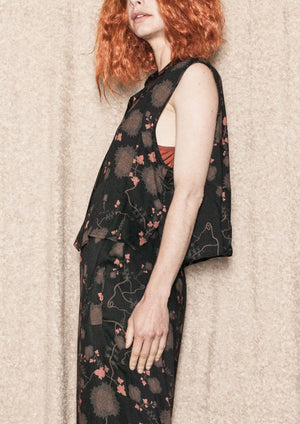 BLOUSE SHORT SLEEVELESS - RAYON print black/rust - BERENIK
