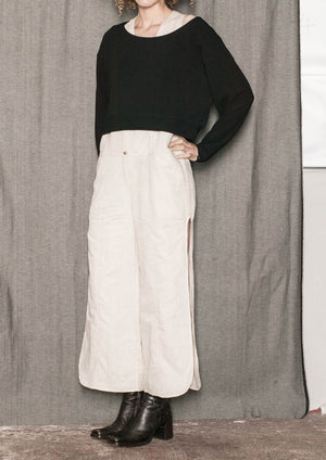 JUMPSUIT LONG SLEEVELESS SIDE SLOTS - NATURAL LINEN white - BERENIK