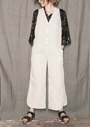 JUMPSUIT LONG SLEEVELESS SIDE SLOTS - NATURAL LINEN white - BERENIK