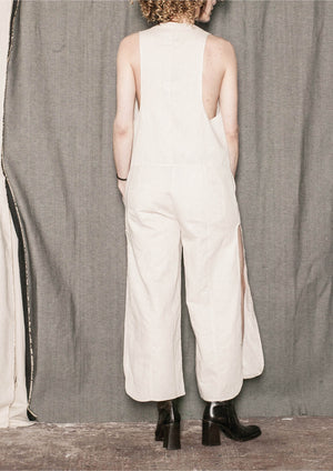 JUMPSUIT LONG SLEEVELESS SIDE SLOTS - NATURAL LINEN white - BERENIK