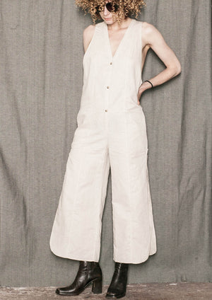 JUMPSUIT LONG SLEEVELESS SIDE SLOTS - NATURAL LINEN white - BERENIK