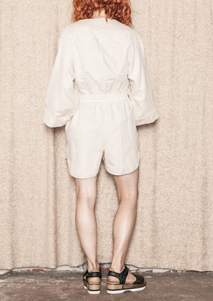 JUMPSUIT SHORT ELASTIC WAIST - LINEN natural white - BERENIK