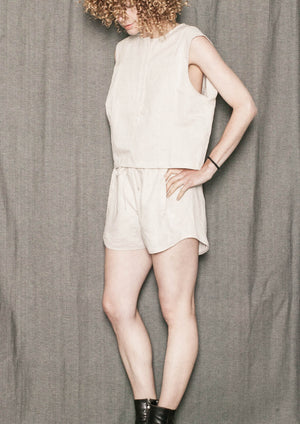 SHORTS ELASTIC WAIST - NATURAL LINEN white - BERENIK