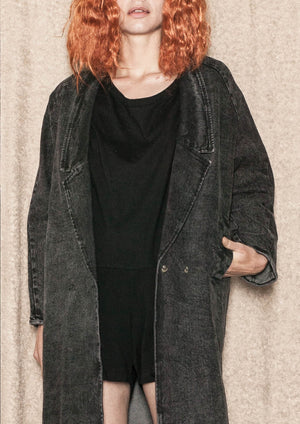 COAT LONG REVERS - DENIM washed black - BERENIK
