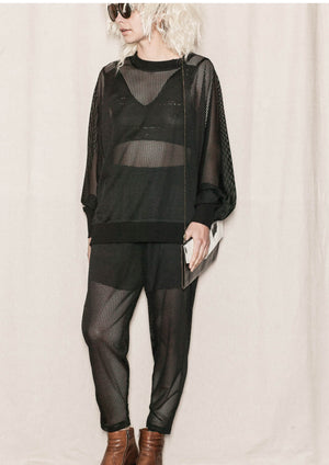 PANTS LOOSE ELASTIC WAIST - MESH black - BERENIK