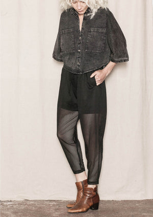 PANTS LOOSE ELASTIC WAIST - MESH black - BERENIK