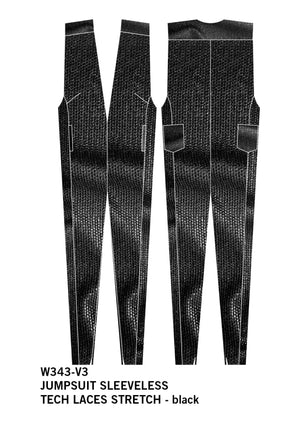 JUMPSUIT SLEEVELESS ZIP - SHINY TECHLACES black - BERENIK