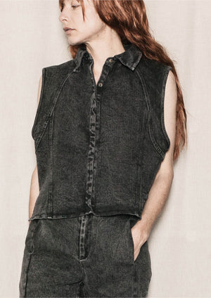 SLEEVELESS SUMMER BLOUSE - DENIM washed black - BERENIK