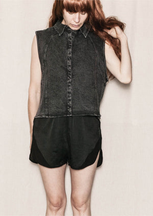 SLEEVELESS SUMMER BLOUSE - DENIM washed black - BERENIK