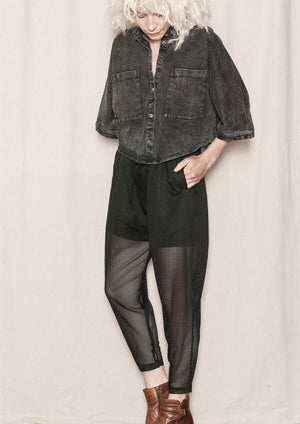 WIDE SUMMER BLOUSE WITH POCKETS - DENIM washed black - BERENIK