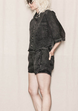 WIDE SUMMER BLOUSE WITH POCKETS - DENIM washed black - BERENIK