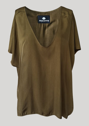 SHIRT SLEEVELESS V-COLLAR - SILKY CUPRO khaki - BERENIK