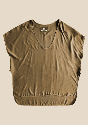 SHIRT SLEEVELESS V-COLLAR - SILKY CUPRO khaki - BERENIK