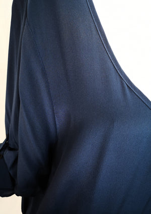 DRESS ROLLUP SLEEVES - SILK dark blue - BERENIK