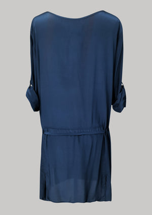 DRESS ROLLUP SLEEVES - SILK dark blue - BERENIK