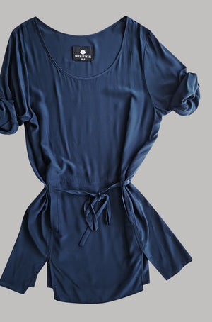 DRESS ROLLUP SLEEVES - SILK dark blue - BERENIK