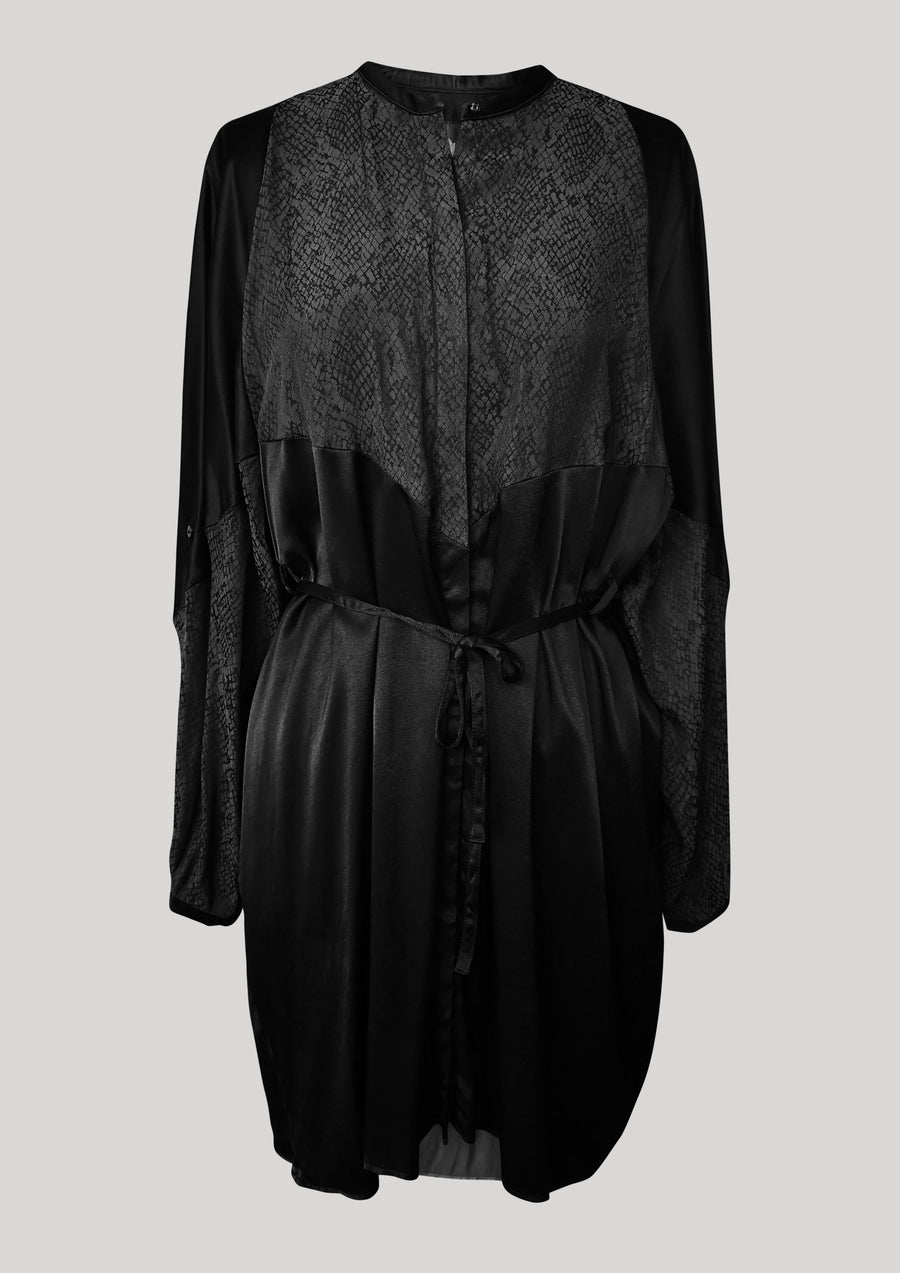 BLOUSE/DRESS - SILKY RAYON SATIN / SNAKE JACQUARD black - BERENIK