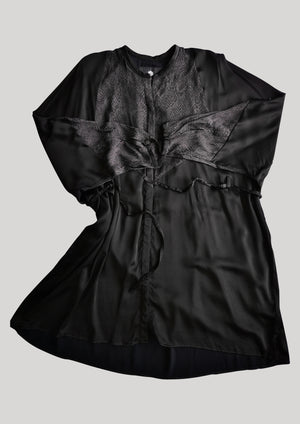 BLOUSE/DRESS - SILKY RAYON SATIN / SNAKE JACQUARD black - BERENIK