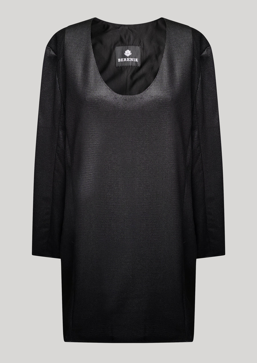 SWEATER/DRESS SIDE ZIP - FANCY TECH LACES black shiny - BERENIK
