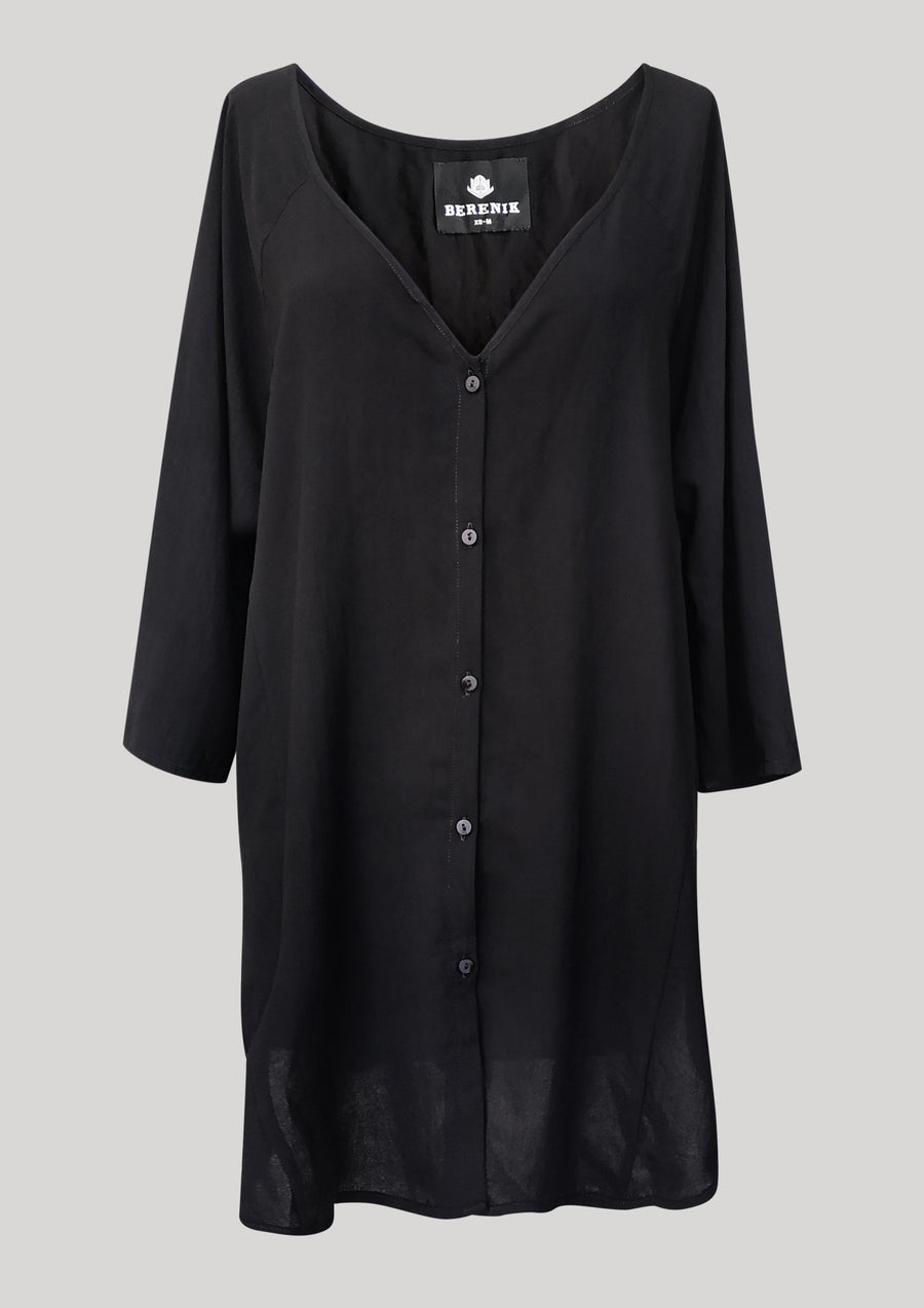 KIMONO SHIRT - black plain - BERENIK