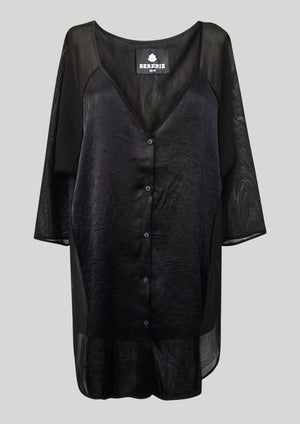 KIMONO SHIRT BLACK SHINY/MESH - BERENIK