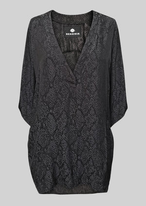 SHIRT V-COLLAR - JACQUARD SATIN black snake - BERENIK
