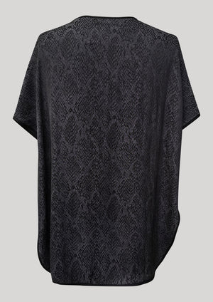 TOP SHORT SLEEVES WIDE - JACQUARD SATIN snake print black/dark grey - BERENIK