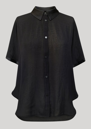 BLOUSE SHORT SLEEVES VINTAGE GEORGETTE BLACK - BERENIK