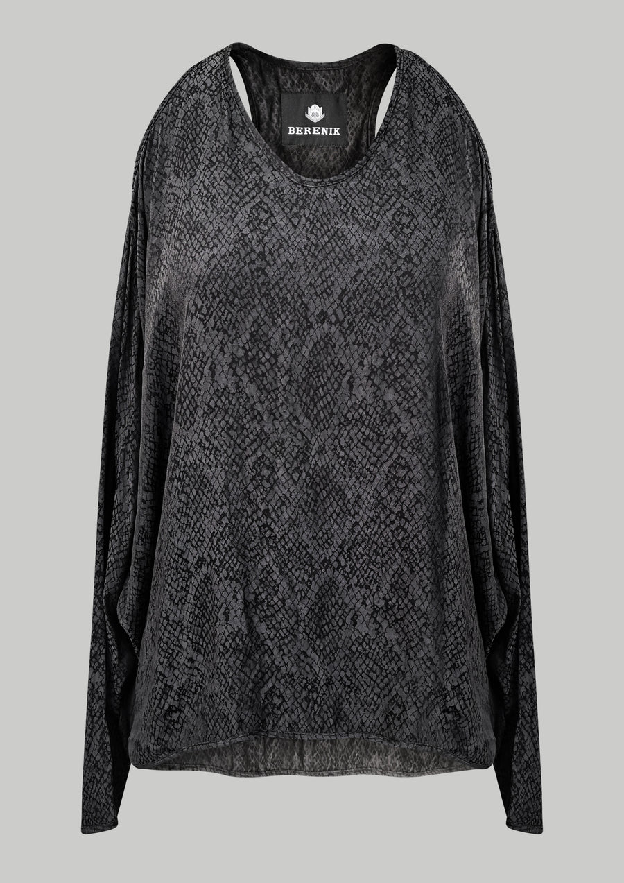 TOP CUT OUT - JACQUARD SATIN black snake - BERENIK