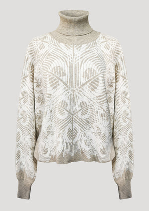 SWEATER TURTLENECK - KNIT JACQUARD beige/white - BERENIK