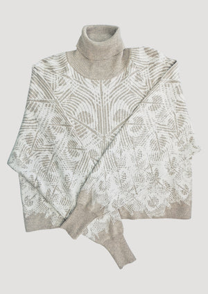 SWEATER TURTLENECK - KNIT JACQUARD beige/white - BERENIK